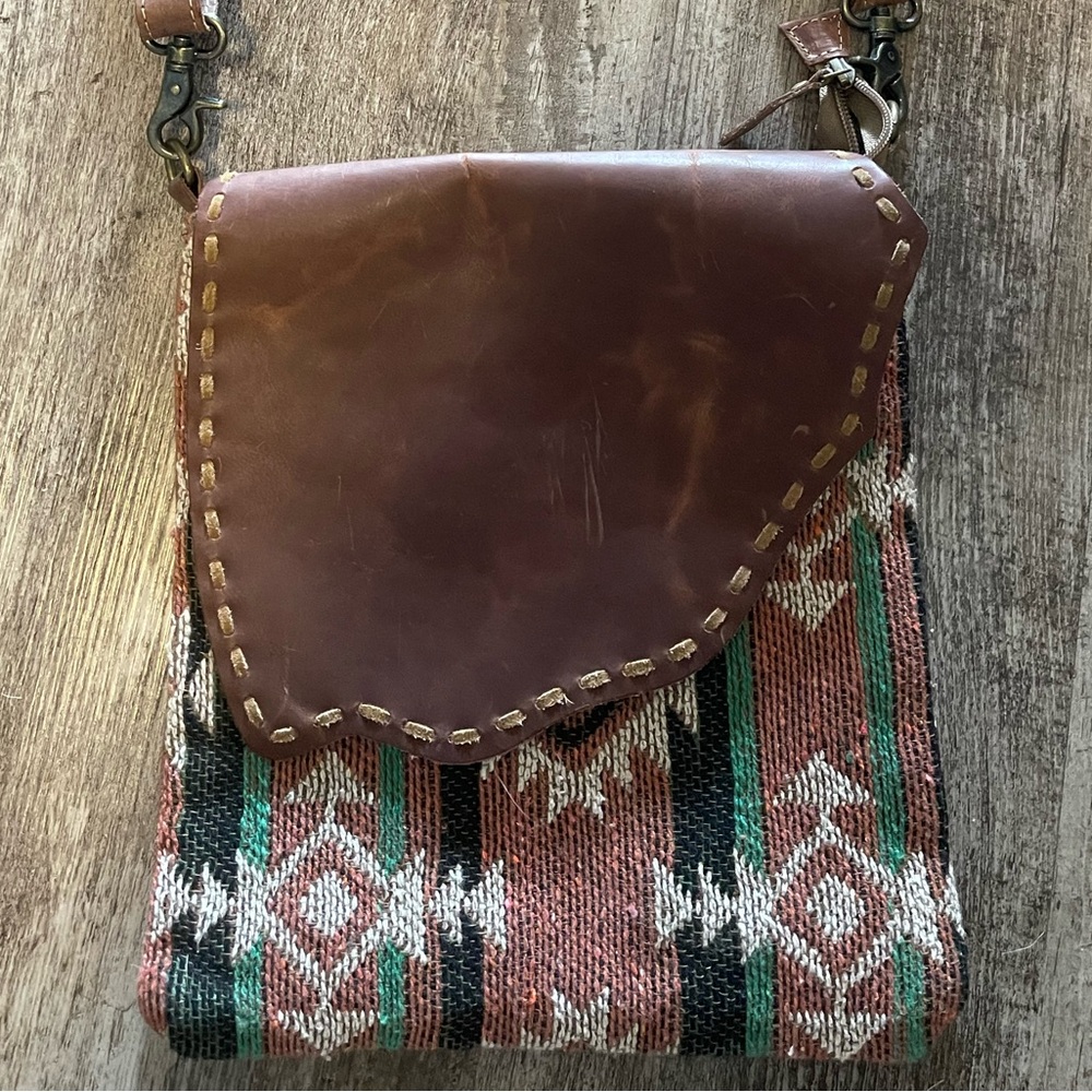 Myra Bag Brown Leather and Patterned Crossbody